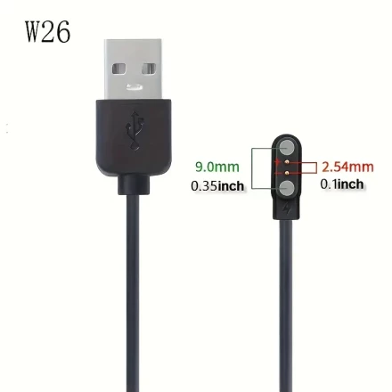 2-Pack Universal Smartwatch Charging Cables, 4P 3U Magnetic USB Adapter, Compatible with W67, N020, W26, Q020, F6, GS18, I6-C, Non-Water Resistant, Female to Male Connector, USB Power Mode, ≤36V Operating Voltage, No Battery