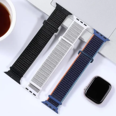 3-Pack Stretchy Nylon Watch Bands Compatible with iWatch SE/Ultra Series 1-10, Breathable Sport Loop Band, No Skin Irritation, Lightweight Strap for All Models - Black/Military Green/Rat Gray, Black/Royal Blue/Orange, Light Gray