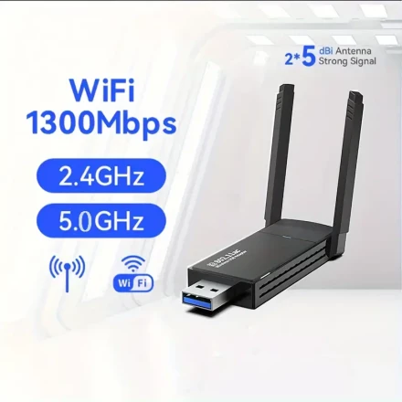 USB WiFi Adapter 1300Mbps Wireless Network Card, Suitable ForDesktop Computer 3.0 WiFi Dongle With Antenna, 2.4GHz And 5GHzDual-band WiFi Card, Compatible With Windows Vista/XP/Win7/8/10/11Linux OS, MAC OS 10.9-10.15