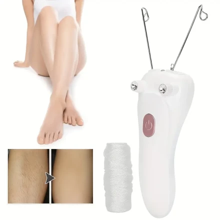 Electric Epilator for Women, USB Rechargeable Threader, Facial Hair Removal, Beauty Device with Massage Function, 500mAh Battery, Low Voltage ≤36V, White & Pink