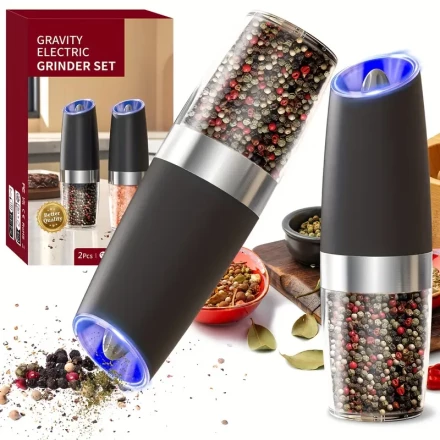 Single Or Double Set, Electric Salt And Pepper Mill with Gravity Sensor, Suitable for Sea Salt And Pepper, Automatic Grinder That Operates by Tilting, Powered by Batteries, Adjustable Grind Size, Large Capacity, Easy to Clean, Designed for One-Handed Use,