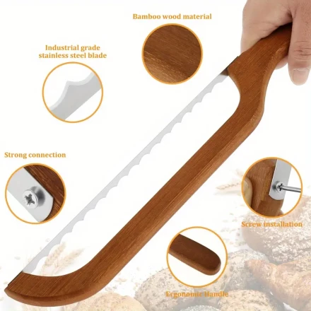 Ergonomic Wooden Bread Slicer with Serrated Stainless Steel Blade - Ideal for Sourdough, Bagels & More - Perfect Gift for Baking Enthusiasts
