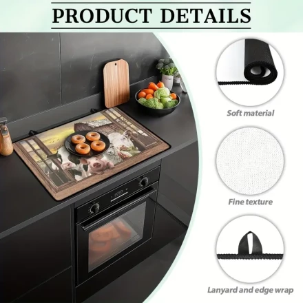 1pc Farm Animals Design Polyester Stovetop Mat, Non-Slip Heat-Resistant Kitchen Trivet, Decorative Home Cooking Pad