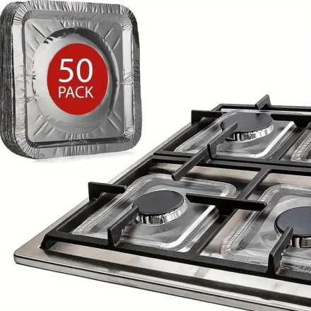 50pcs Disposable Aluminum Gas Stove Burner Covers, 21.59cm Square, Heat-Resistant - Thick Kitchen Cooktop Protection Pads, Ideal for Home Use & Cooking Needs, Stove Top Protectors