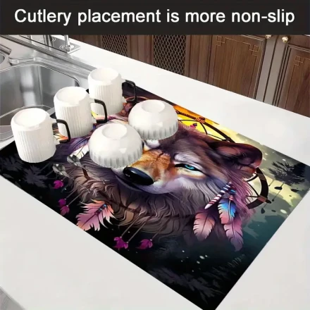 [Mystical Ambiance] Mystical Wolf Head Gas Stove Protector - High Temperature Resistant, Scratch-Proof, Easy to Clean, Native American Style with Colorful Feather Patterns, Adds a Touch of Wilderness to Your Kitchen, Stove Top Protectors