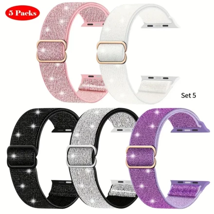 5pcs Stretchy Elastic Solo Loop Bands, Compatible With IWatch Ultra Band 49mm 45mm 44mm 42mm 41mm 40mm 38mm Men Women, Soft Nylon Elastic Braided Strap For IWatch Ultra 2, Series 9/8/7/6/5/4/3/2/1 SE
