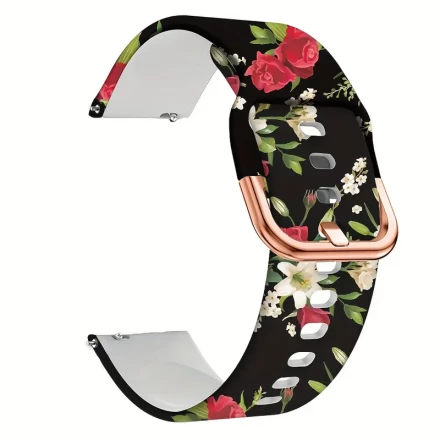 1pc Silicone Watch Band, 20mm Water-Resistant Replacement Strap with Push-Button Clasp for Samsung Galaxy Watch Series, Huawei GT, GT3 Pro, Garmin Forerunner, Vivoactive, Venu, Amazfit, Xiaomi, Polar - Stylish Floral & Geometric Patterns, Compatible with 