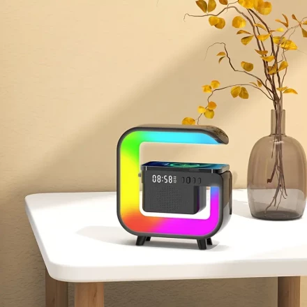 New Smart Desk Lamp Speaker with Wireless Charging, Colorful RGB Lights, Seven-Color LED Lamp, Wireless Charging for Phones, Watches, And Headphones, Multifunctional Lamp with Time Display And Alarm Clock Features, TF Card Playback.