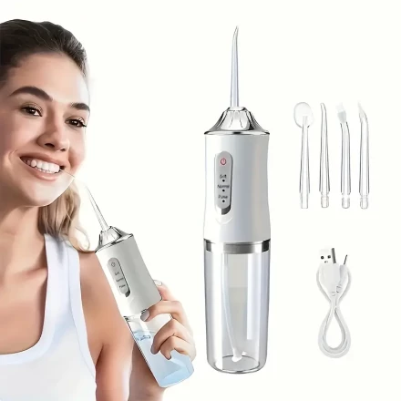 Portable Electric Water Flosser, Intelligent Chip Accurately Controls Pressure, 360 Degree Rotating Nozzle, Equipped with 4 Nozzle Oral Irrigators, Deeply Cleans Teeth and Gums, Improves Gum Health - Christmas Gift, New Year Gift, Birthday Gift, Mother's 