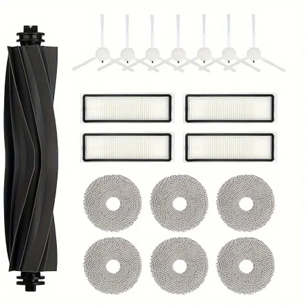 [18pcs Dreame L10S Ultra Robot Vacuum Cleaner Accessories Kit] Dreame 18pcs L10S Ultra Robot Vacuum Cleaner Accessories Kit - Includes 1 Main Roller Brush, 7 Side Brushes, 4 HEPA Filters, 6 Mop Pads - Compatible Replacement Parts, Nylon Material, No Batte