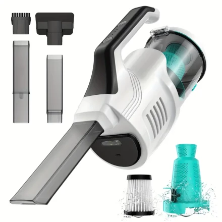 Cordless Handheld Vacuum Cleaner with LED Light - Powerful 10kPa Suction, Portable & Lightweight for Home and Car, Ideal for Pet Hair & Deep Cleaning