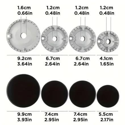 4 Pack Universal Aluminum Alloy Gas Range Stove Knobs Covers Sabaf Burner Cap Set with Flat Caps for Oven Cooktop Gas Stove Accessories without Battery