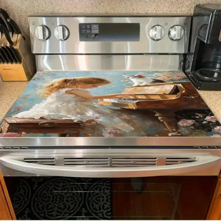 Elegant Ballet Dancer Gas Stove Protector - High Temperature Resistant, Scratch-Proof, Easy to Clean, Polyester Fiber, Artistic Design for Stylish Kitchen Decor