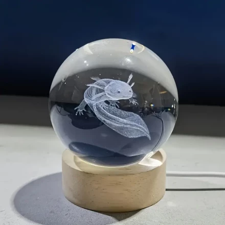 HOTU 5.97cm Multicolor 3D Axolotl Crystal Ball Night Light - USB Powered, Dimmable LED Base, Energy-Efficient - Unique Gift for Girlfriend, Wife, Youngsters & Home Decor