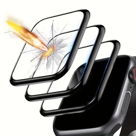 3-Pack PlexiGuard Anti-Explosion Full Coverage Screen Protector for Apple Watch, Curved Composite Film with Carbon Fiber Style, 2H Hardness, Non-Waterproof, Glossy Finish