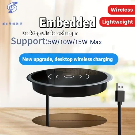 Embedded Office Desk Wireless Charger, USB Connector, Lightweight Design, Wireless Charging Adapter, USB Power Mode, Operating Voltage ≤36V, Compatible with QI-Enabled Devices Including iPhone 15/15Pro/15 Pro Max/15 Plus/14/13/12, Samsung, Huawei and More
