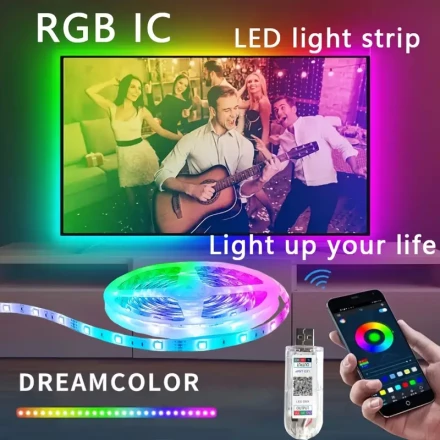1pc ORAHON 15.24meter Smart LED Light Strip with App Control, USB Powered, Wireless, Non-Waterproof, Indoor Use, Syncs to Music, RGB+IC, for Home Decor, Party, Wedding, TV Backlight, Bedroom, Game Room