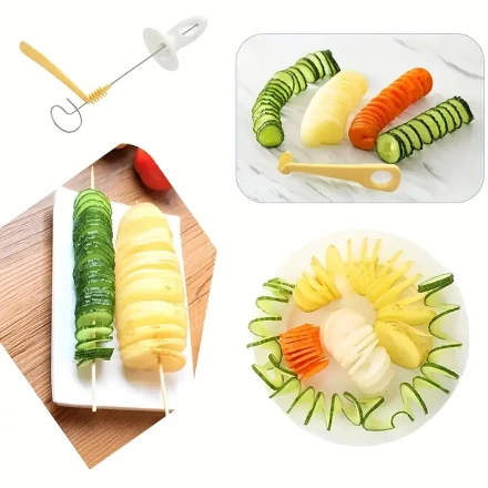 Rotary potato slicer, stainless steel+PP material, multifunctional hand cranked vegetable slicer, manual tornado potato slicer, essential for high-end camping kitchens -6pcs a set