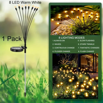 Solar-Powered LED Firefly Lights - & Wind-Swayed for Outdoor Garden, Patio & Yard Decor - Warm White or Multicolor Options
