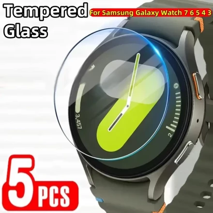 5-Pack Tempered Glass Screen Protector for Samsung Galaxy Watch 7/6/5/4/3, 40/44/43/47/42/46/41/45MM, Ultra FE 5PRO 6 Classic, Glossy, 9H Hardness, Water-Resistant Display Shield