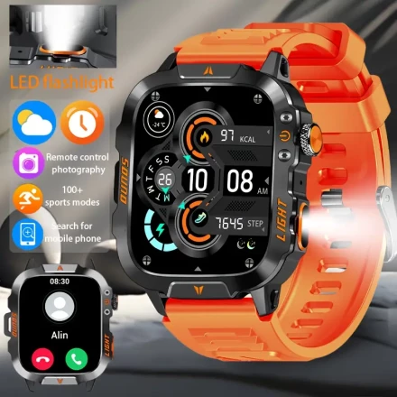 2025 New Outdoor Smart Sports Watch, Outdoor Tracker, LED Flashlight, 1.96-inch HD Display Screen, Wireless Call, Weather Forecast, Outdoor Sports Essential, Valentine'S Day Gift Suitable for Men and Women