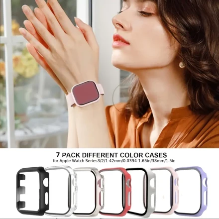 7pcs smart watch case with tempered glass screen protector suitable for Apple Watch 6/5/4 SE 44/40mm, ultra-thin scratch-resistant full protection hard PC frame 42mm/46mm accessories for boys and girls Christmas Halloween birthday gift