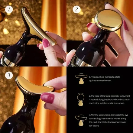 1pc 3 in 1 Multi-Functional Facial, Neck and Eye Massager, Anti-Aging, Oil Reduction, Import, Whole Body Beauty Tool, Non-Rechargeable AA Battery Powered, ≤36V Operating Voltage, with Battery, for Home Use