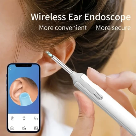 1pc Ear Wax Removal with 8pcs Ear Set and 6 Ear Spoon, Earwax Remover Tool with 1080P HD Camera, Earwax Removal Kit with 6 LED Lights, Ear Cleaner for iOS and Android, Valentine's Day gift, Holiday gift, Birthday gift (White/Black)