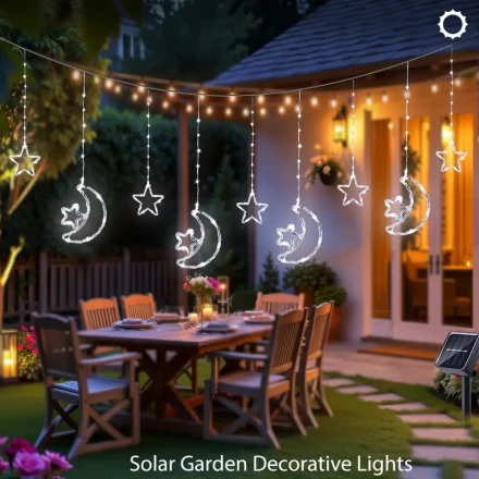 120 LED Solar-Powered Moon and Star String Lights with 8 Lighting Modes – Warm White, White, and Multi-Color Fairy Lights for Porch, Garden, Camping, and Home Decoration – Perfect for Holidays, Special Occasions, and Outdoor Ambiance, Moon Decor