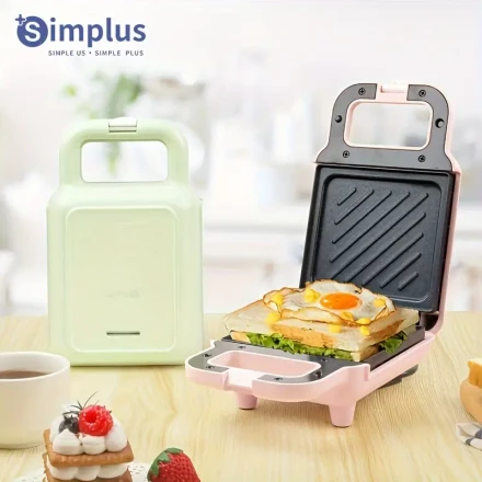 Simplus 650W Dual-Sided Sandwich Maker - Quick Heat, Non-Stick Coating, Easy Clean Breakfast & Waffle Press - Compact Kitchen Appliance, Multifunctional, Bread Machine, 3 Minutes
