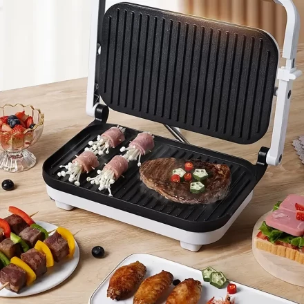 PANCERKA Nonstick Contact Grill & Panini Press with Locking Lid - Ideal for Quesadillas, Burgers & More, Adjustable Temperature Control, 1100-1300W Power, Square, EU Plug, Kitchen Gadget|Modern Kitchenware|Nonstick Surface