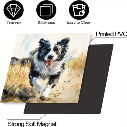 Border Collie Kitchen Decor Dishwasher Magnet Cover - PVC Refrigerator Sticker with Joyful Dog Design, Durable Appliance Panel for Home Decoration, Dishwasher Magnetic Cover Decorative