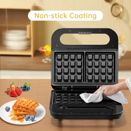 Versatile Breakfast Maker - Quick Heat, Touch Control Waffle & Sandwich Maker with Non-Stick Plates, 1000W, US Plug