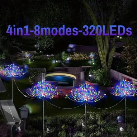 Solar Smart Fireworks Lights - 240/320 LED Multi-Color, 8 Flashing Modes,, Ideal for Outdoor Decor, Garden, Lawn, Weddings, Parties