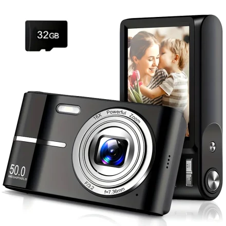 Upgraded Digital Camera, Auto Focus 50 Megapixel FHD 1080P Kids Camera with 16x Zoom Anti-Shake, Compact Camera for Kids Students Children Girls Boys, Kids Camera with 32GB SD Card