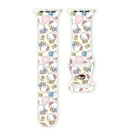 Sanrio HelloKitty Fashion Kawaii Cartoon Print Smartwatch Band for Apple Watch Ultra/SE/1/2/3/4/5/6/7/8/9/10 Series Compatible with 38/40/41/42/44/45/46/49mm Replaceable Sports Men and Women Cute Butterfly Buckle Silicone Watch Band