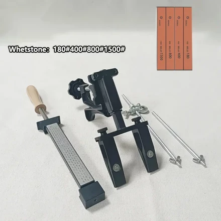 360° Flip Diamond Knife Sharpener with Fixed Angle & Petroleum Stone - Adjustable Clamp for Kitchen, Restaurant, or Cafe Use
