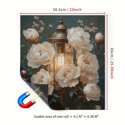 A Vintage Night Light And Floral Patterned Vinyl Magnetic Dishwasher Cover - Reusable, No Power Needed, Perfect for Decorating Refrigerators, Washing Machines, And Cabinets, Decorative Cover | Floral Pattern Cover | Durable Decorative Sticker