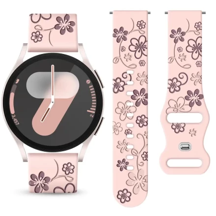 Silicone Flower Engraved Band for Samsung Galaxy Watch 7/6/5/4 FE/Classic, Soft Quick Release Strap, Compatible with 40mm/44mm/47mm/43mm/5pro/4 Classic/3