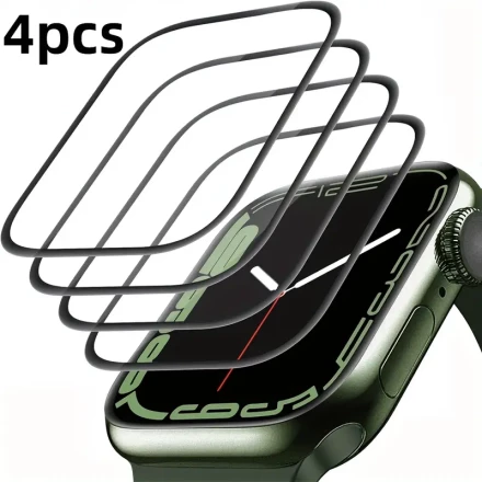 4pcs Tempered Glass Screen Protector for Apple Watch Series 10/9/8/7, Ultra 2, SE (2022), 46/42/45/41/44/40mm, High-Definition, Easy Installation, No Battery, PET Material, Non-Water Resistant for Apple Watch