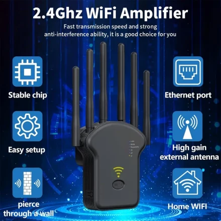 EU Standard - WIFI Extender - WIFI Signal Booster - Dual-Band 2.4G/5Ghz Wifi Repeater, Equipped with 6 Antennas - Supports WIFI6 - 1200Mbps Signal Amplifier And Ethernet Port - Long-Range Wireless Network Extender for Home Use with Ethernet Port Support.