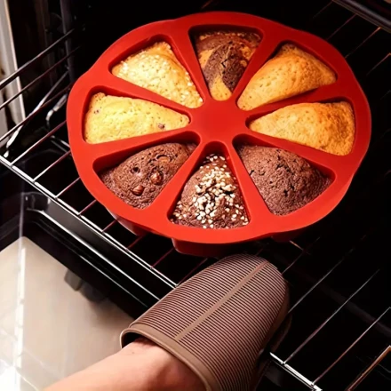 1pc Silicone Mold, Silicone Baking Mold Non-stick Easy to Release, Portion Cake Mold with 8 Triangular Grooves for Brownies, Muffins, Cheesecake, Cornbread, Kitchen DIY Hand Tools for Oven