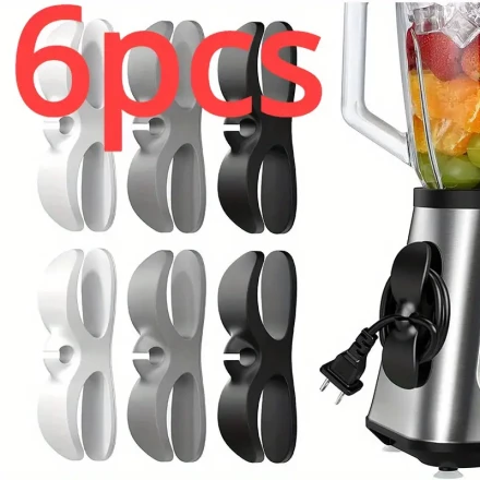 6-Pack TPU Cord Organizer Clips for Kitchen Appliances, Cable Management Holders, Cord Wrapper Fixer for Air Fryers, Mixers, Coffee Machines - Wire Storage Solution Without Battery