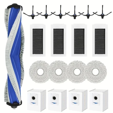 Replacement Parts Kit for Ecovacs Deebot X5 Omni/X5 Pro Robot Vacuum: 1 Main Brush, 4 Mop Cloths, 4 Dust Bin Liners, 4 HEPA Filters, 6 Side Brushes, with No Battery Required for Robot Vacuum