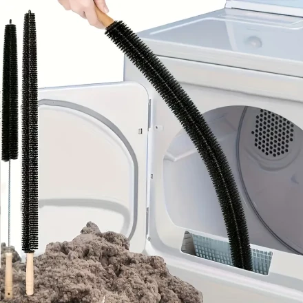 Flexible Long Coil Cleaning Brush for Washing Machines and Dryers - Dust, Lint, and Debris Removal Tool with Nylon Bristles, Wooden Handle, and Metal Coil Design for Deep Cleaning