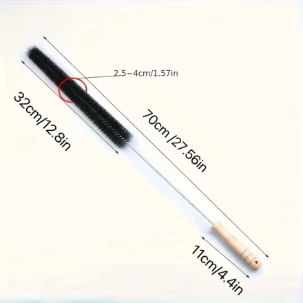 Flexible Long Coil Cleaning Brush for Washing Machines and Dryers - Dust, Lint, and Debris Removal Tool with Nylon Bristles, Wooden Handle, and Metal Coil Design for Deep Cleaning