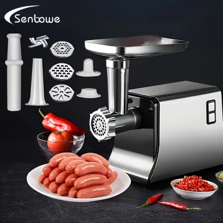 SENBOWE Electric Meat Grinder - Fully Automatic, Stainless Steel with EU Plug, 220-240V - Versatile & Durable for Home Kitchen Use, Perfect for Grinding Meat, Grinder for Kitchen
