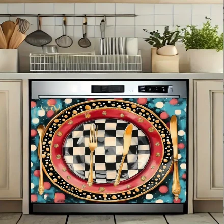 Dishwasher Cover Decorative Suite, Large Polishing Metal, PVC Material, Magnetic, for Dishwasher Front Door, Kitchen, Refrigerator Panel