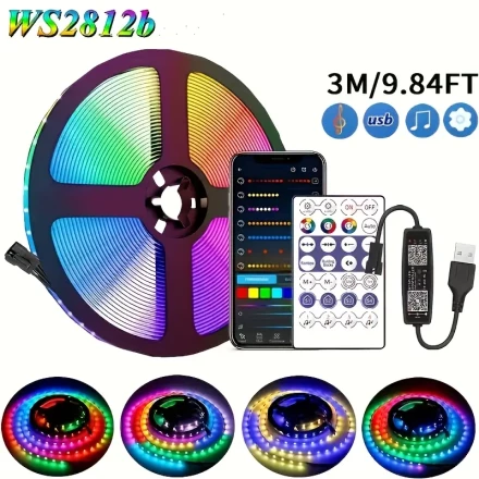 USB 5V Magic Color USB Light with RGB, WS2812BRGB IC LED Strip Light, 5V USB, Smart APP Control, Music Sync, Bedroom TV Backlight Color Change, Suitable for Desktop Atmosphere, Indoor Bedroom, Christmas, Halloween, Valentine'S Day