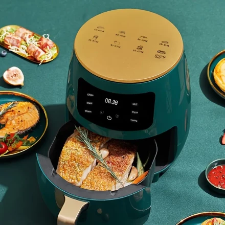 gmbin Large Capacity Air Fryer - 4.5L Electric Oven with Intelligent Cooking, Adjustable Functions, One-Touch Operation, Sensitive Temperature Control for Perfect French Fries & More, Green with Golden Accents
